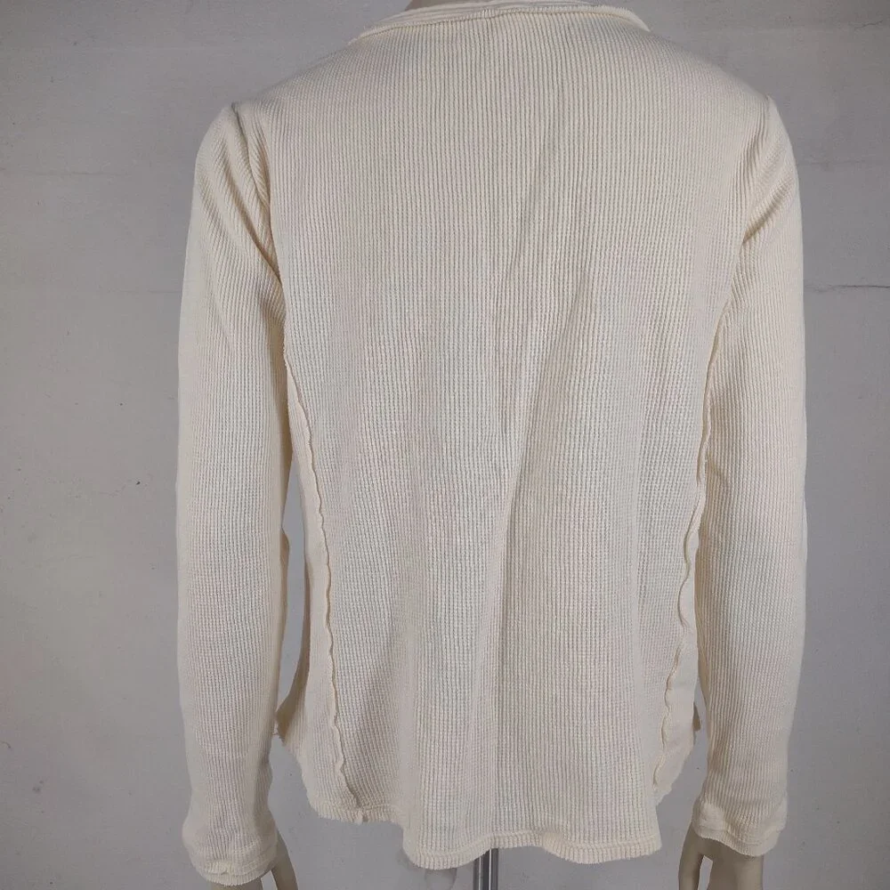 Sundance ivory 100% cotton long sleeve lace up V-Neck thermal shirt ladies Large - Picture 4 of 7
